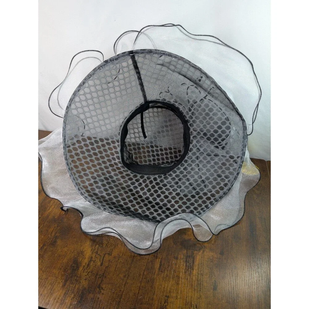 Organza Church Hat Women Kentucky Derby Wide Brim Black White Dress Tea Party
